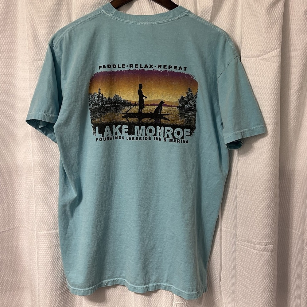 Lake Monroe Indiana Comfort Colors Large‎ Seafoam Tee T-shirt Paddle board GC